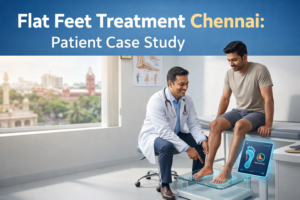 Orthopedic doctor examining a patient for flat feet treatment in Chennai.