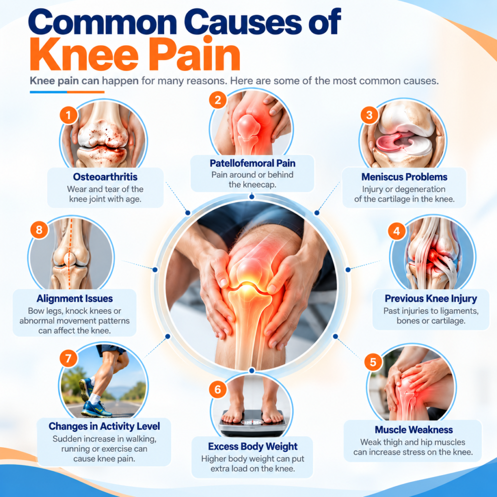 Knee pain after sitting or standing for long hours